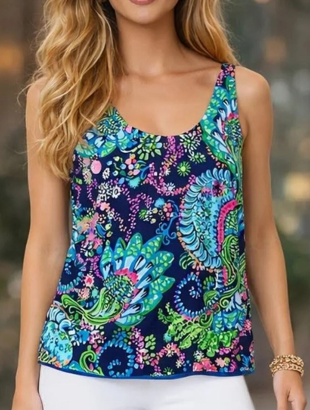 Lilly Pulitzer Florin Reversible Top Womens Size Small Navy Pink Green Paisley